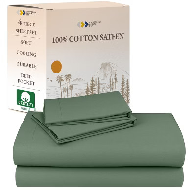 Soft 100% Cotton Sheets Set - Cooling Durable Sateen, Deep Pocket - by California Design Den - Sage Green, King | Target