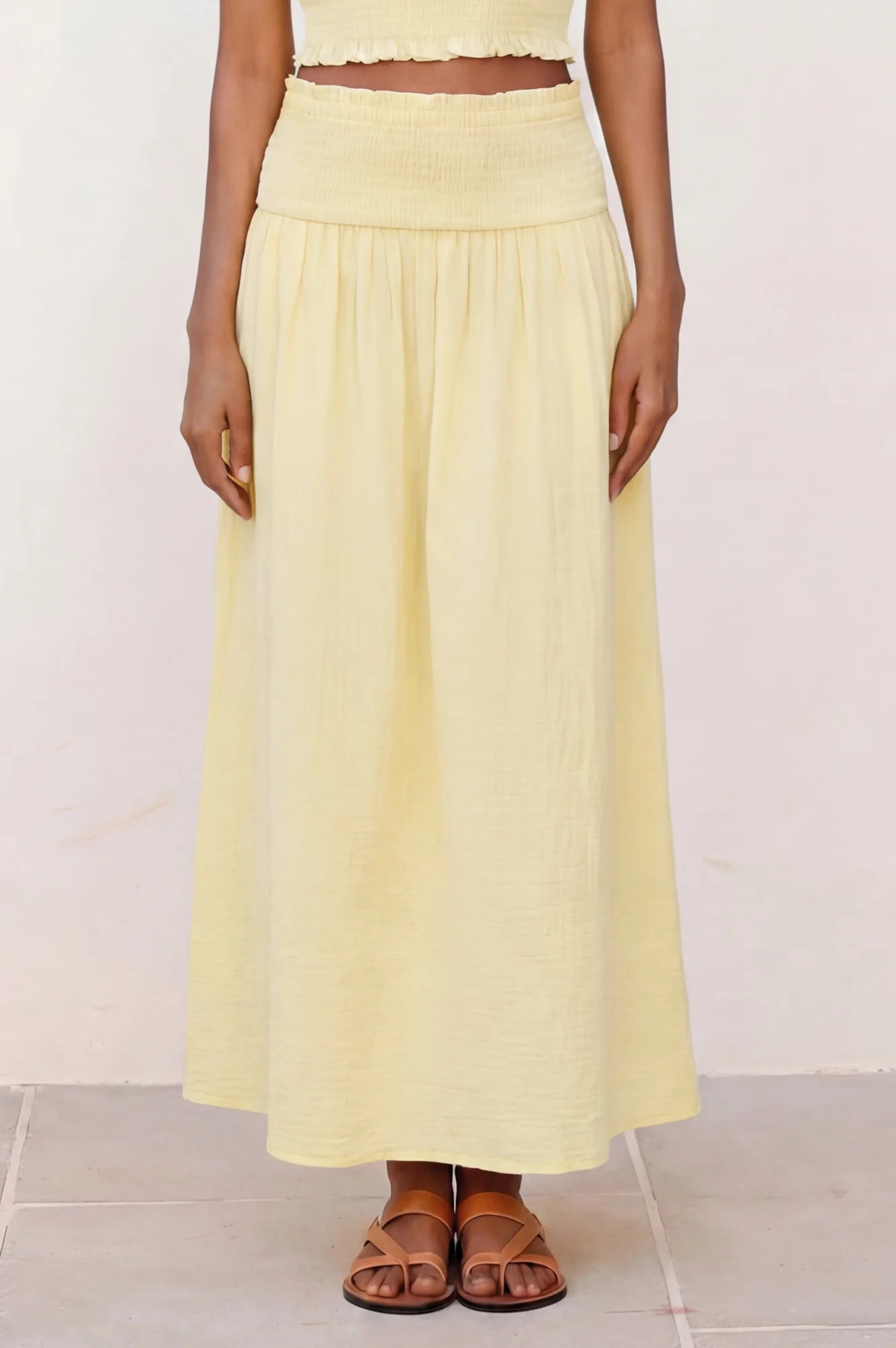 Brady Organic Cotton Cheesecloth Skirt | Soft Yellow | Aspiga US