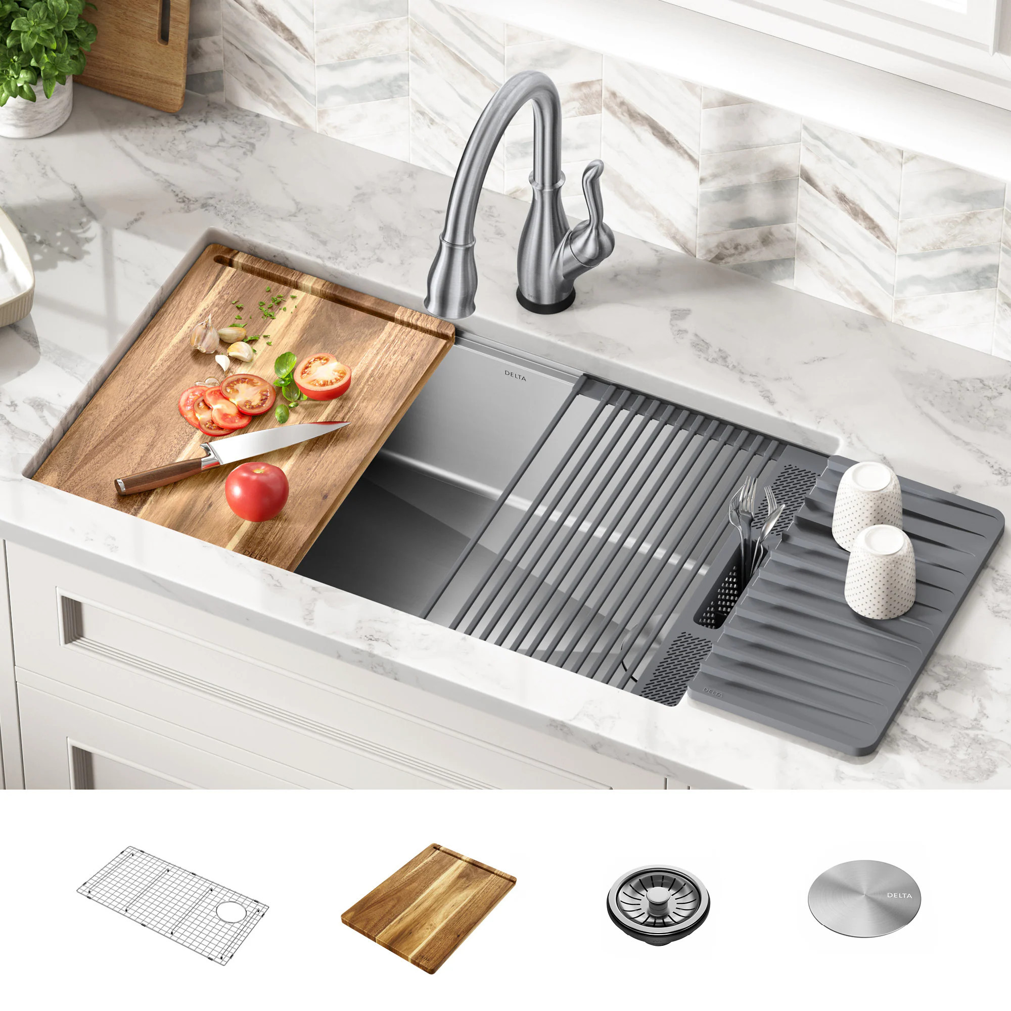 Delta Lorelai Undermount 32-in x 19-in Stainless steel Single bowl 16 -Gauge Workstation Kitchen Sink one_size | 95B932-32S-SS-B | Lowe's