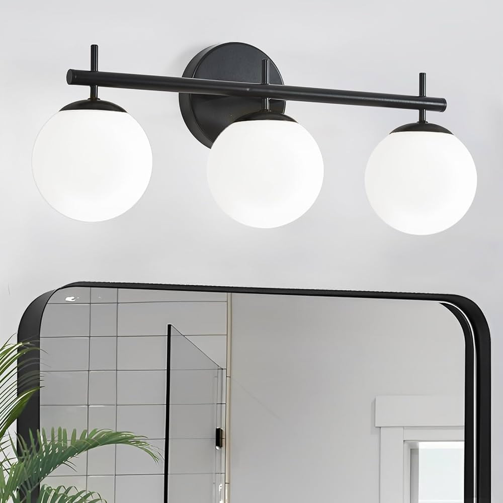 Seteline Black Bathroom Vanity Light Fixtures, Mid Century Modern Vanity Lights with Milky White ... | Amazon (US)