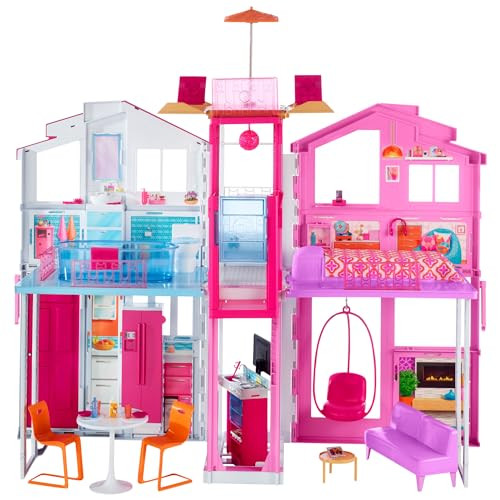Barbie 3-Story Townhouse Dollhouse with Elevator, Swing Chair, Furniture and Accessories, Fold fo... | Amazon (UK)