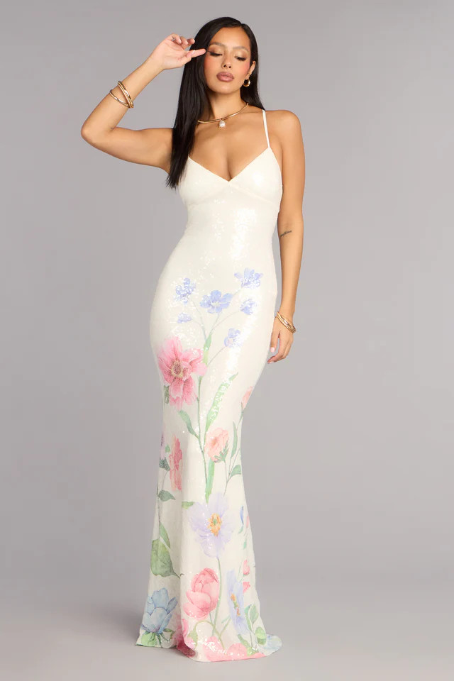 Melany Floral Sequin Lace-Up Formal Dress | Windsor Stores