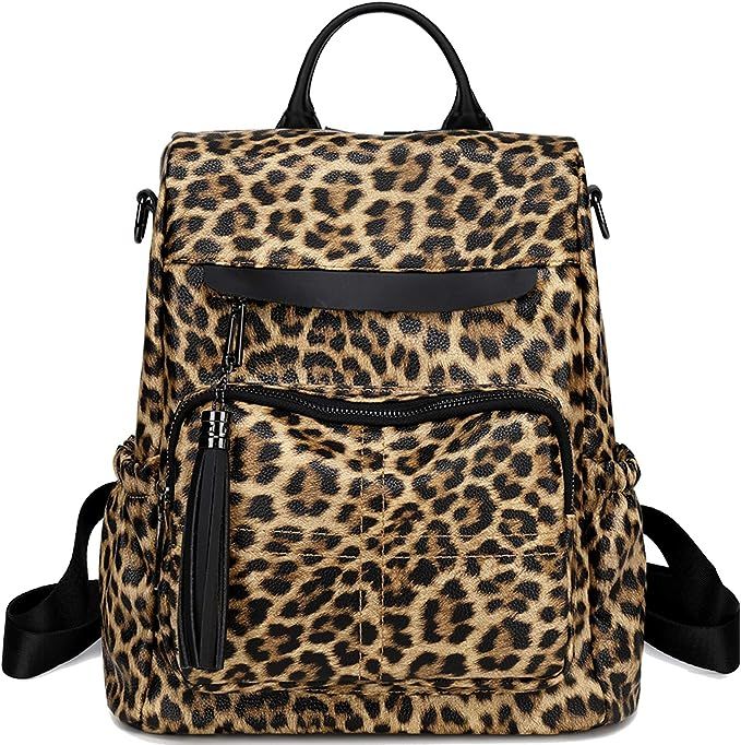 Womens Backpack Purse Fashion PU Leather Casual Backpack Shoulder Bag Travel Daypack (Leopard-Bro... | Amazon (US)