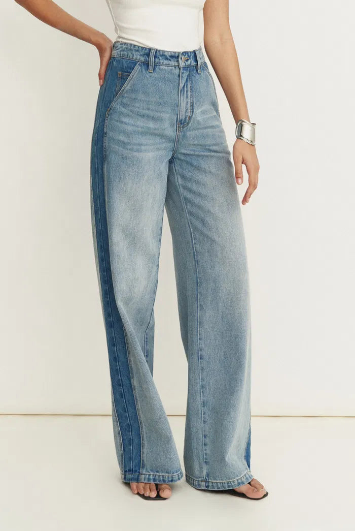 Clarisse Two Tone Mixed Fabric Jeans in Cotton Denim | Fabrique