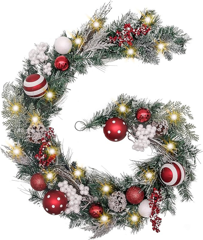 Valery Madelyn 6 feet Pre-Lit Christmas Garland with Lights for Mantle, Lighted Battery Operated ... | Amazon (US)