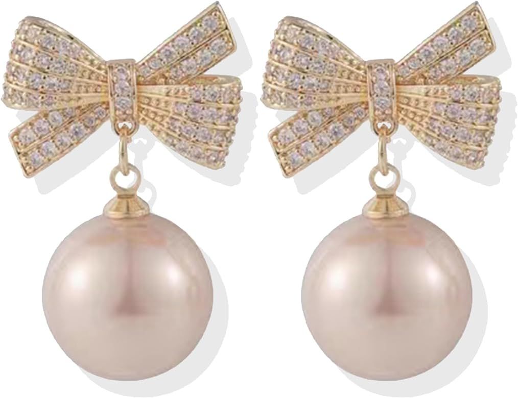 Christmas Earrings for Women Christmas Bow Earrings Xmas Earrings Red Ball Pearl Bow Earrings Tee... | Amazon (US)