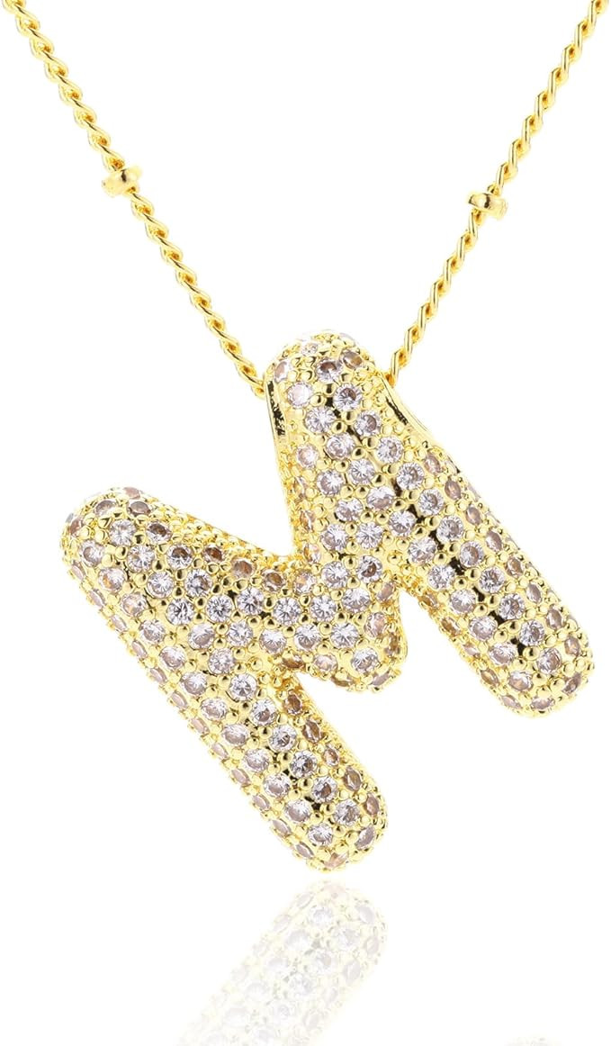 evoklo Bubble Letter Necklace Gold, Iced Out Balloons Initial Necklaces for Women Gold Statement ... | Amazon (CA)