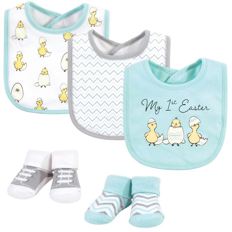 Hudson Baby Infant Girl Cotton Bib and Sock Set, Easter Chicks, One Size | Target