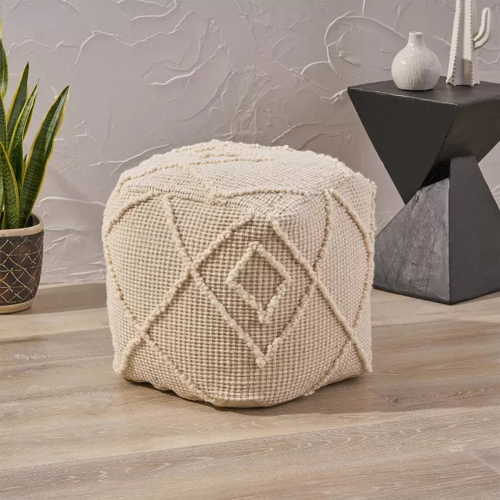 Merton Boho Pouf Ivory - Christopher Knight Home | Target