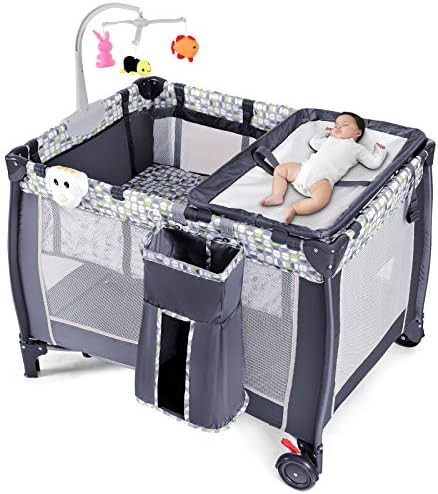 HONEY JOY Portable Baby Playard, 3-in-1 Pack and Play with Infant Bassinet, Diaper Changer & Toy ... | Amazon (US)