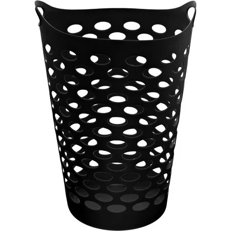 Mainstays Flexible Round Laundry Hamper with Carry Handles, 2.2 Bushels, Black Plastic | Walmart (US)