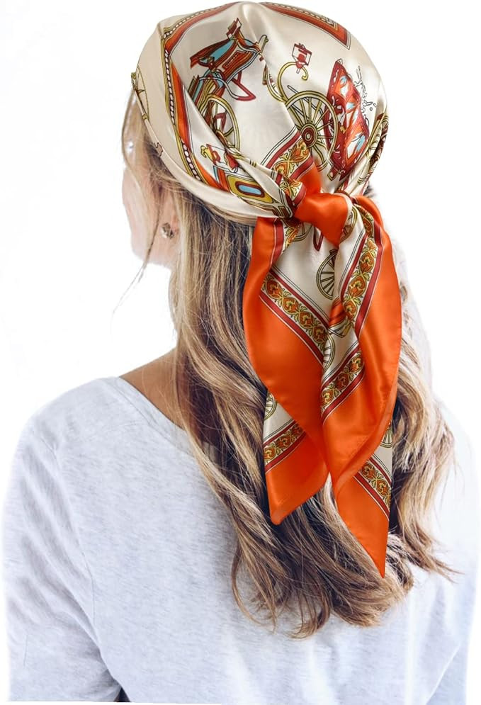 QBSM 35'' Satin Large Square Head Scarf Silk Feeling Neck Scarves Hair Sleeping Wrap Lightweight ... | Amazon (US)
