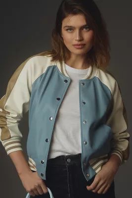 By Anthropologie Faux Leather Colorblock Bomber Jacket | Anthropologie (US)