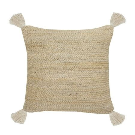 Woven Paths Natural Jute Throw Pillow with Tassels , 20"" x 20"" , Tan | Walmart (US)