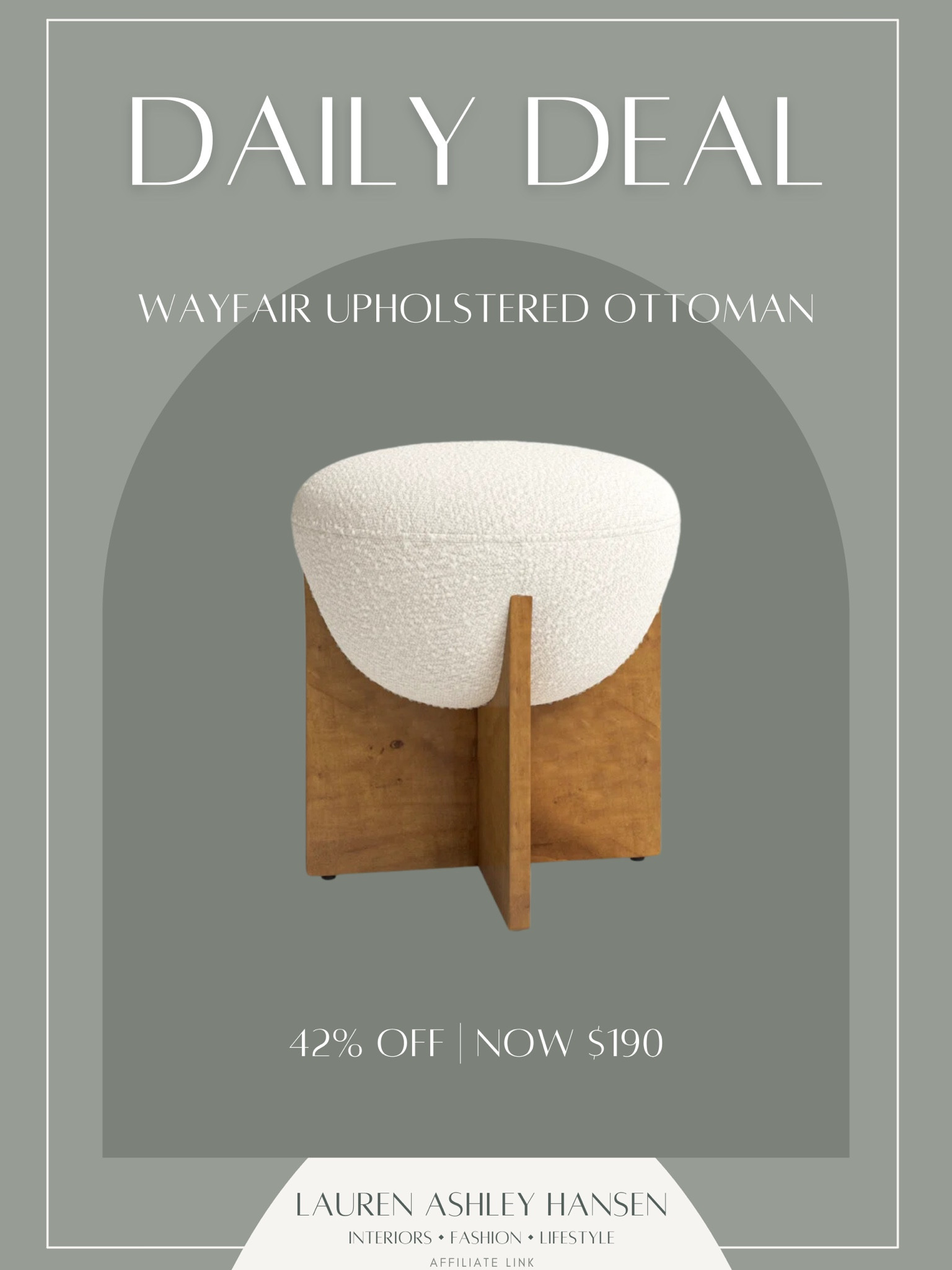 This beautiful upholstered ottoman is on major sale! I love the boucle upholstery with the wood base. $190 right now! 

#LTKhome #LTKstyletip #LTKsalealert