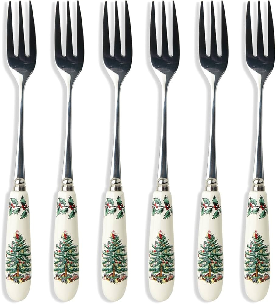 Spode Christmas Tree Pastry Forks (Set of 6), Stainless Steel Forks with Porcelain Handles for Ho... | Amazon (US)