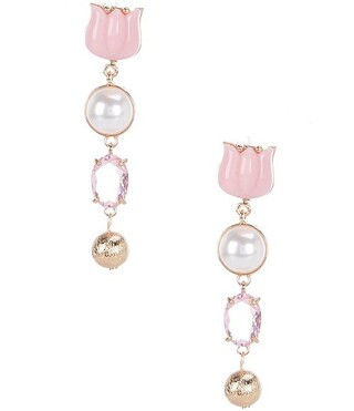 x Shea Leigh Mills Ashley Tulip Rhinestone Pearl Linear Earrings | Dillard's