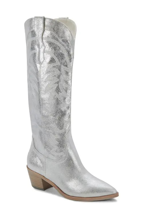 Dolce Vita Solida Western Boot in Silver Metallic Suede at Nordstrom, Size 9 | Nordstrom