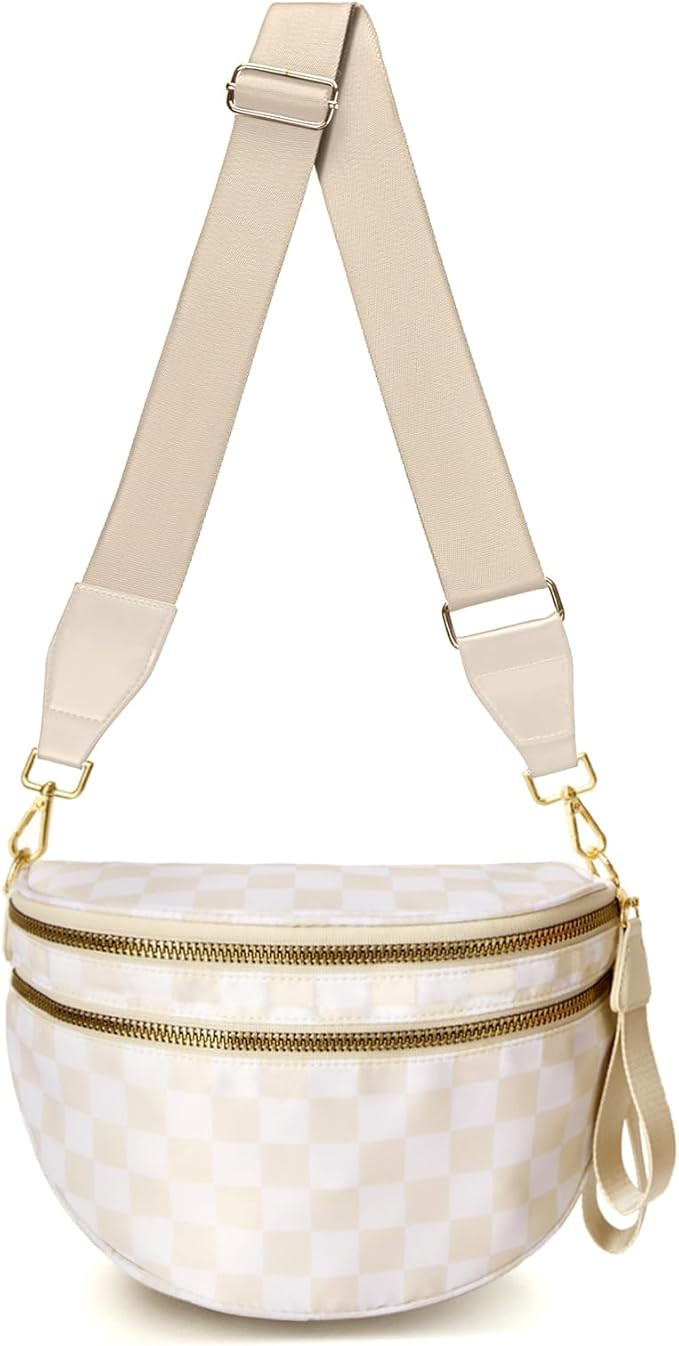 WOOMADA Checkered Crossbody Bag Bum Bag for Women, Fanny Pack Checkered Purse, Belt Bag with Shou... | Amazon (US)