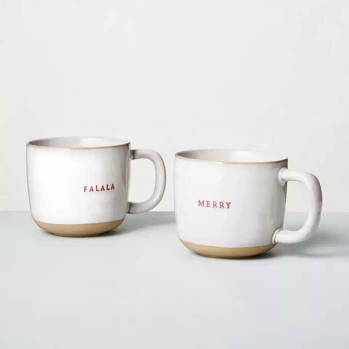 2pk 'Merry' + 'Fa-la-la' Stoneware Holiday Mug Set - Hearth & Hand™ with Magnolia | Target