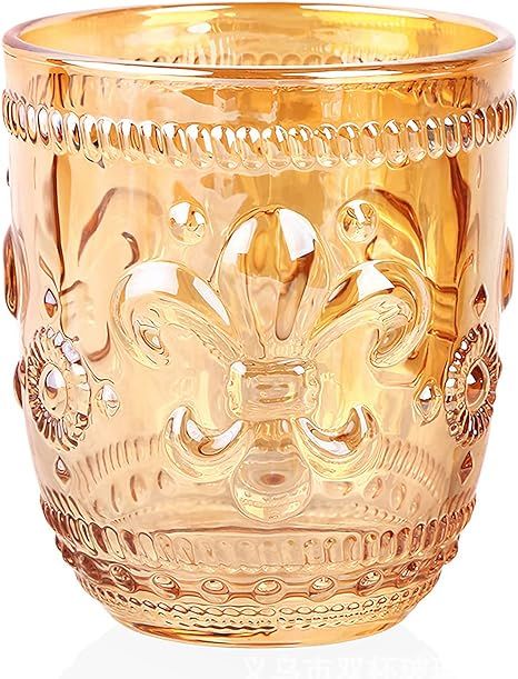Vintage Drinking Amber Mug Colored Premium Glassware Cup Embossed Glass Cup for Whiskey, Beer, Co... | Amazon (US)