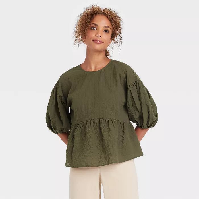 Women's Puff 3/4 Sleeve Top - A New Day™ | Target