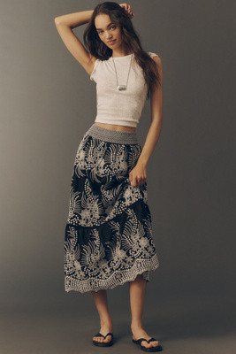 By Anthropologie Cotton Tiered Midi Skirt | Anthropologie (US)