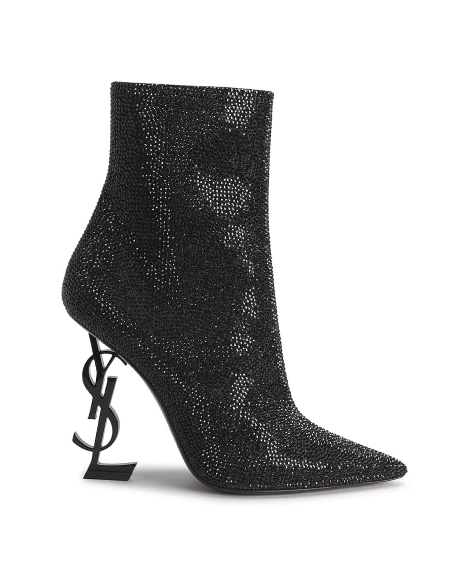 Saint Laurent Opyum YSL-Heel Strass Ankle Booties | Neiman Marcus