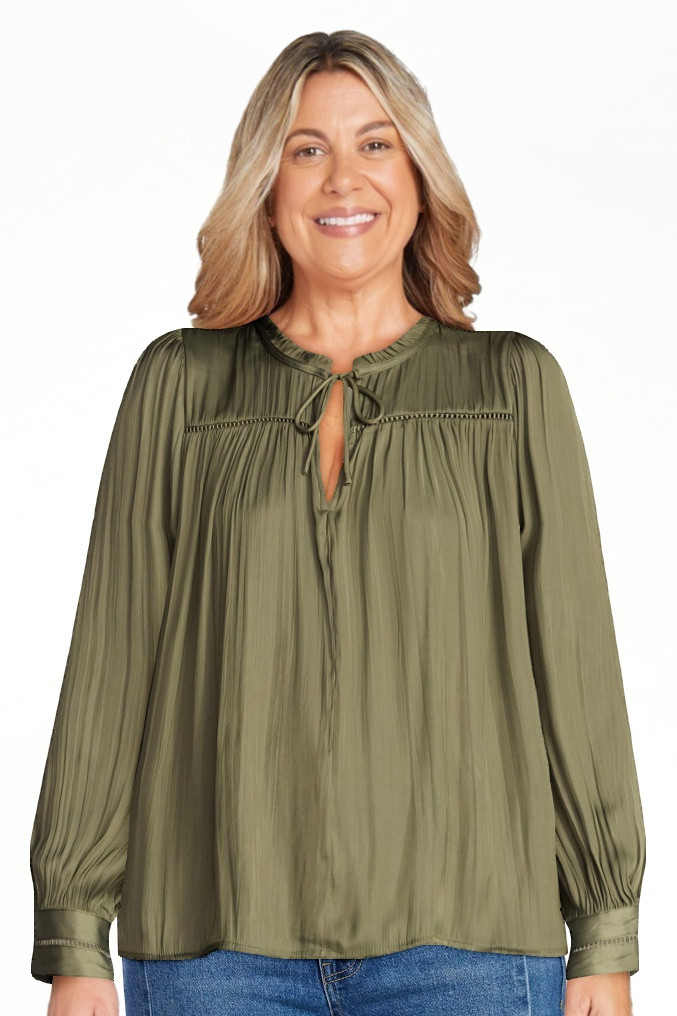 Time and Tru Women's Soft Ruched Yoke Blouse with Long Sleeves, Sizes XS-XXXL | Walmart (US)