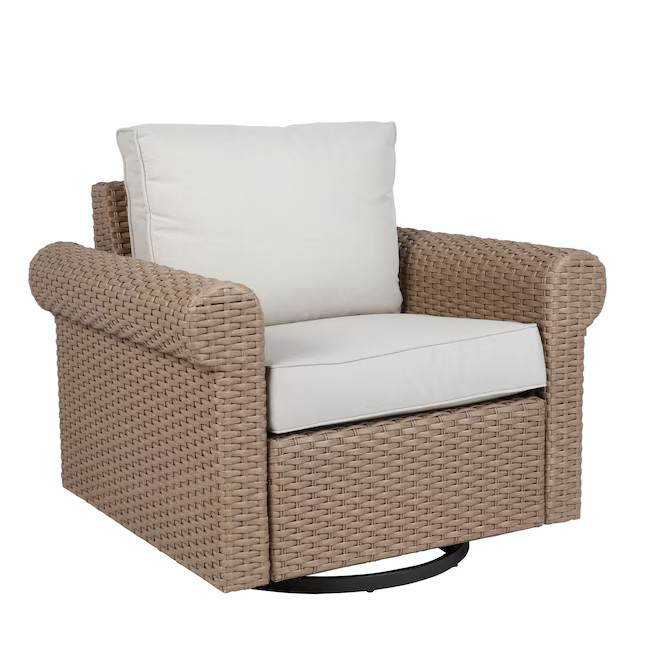 allen + roth Emerald Cove Wicker Brown Steel Frame Swivel Glider Conversation Chair with Cream Cu... | Lowe's