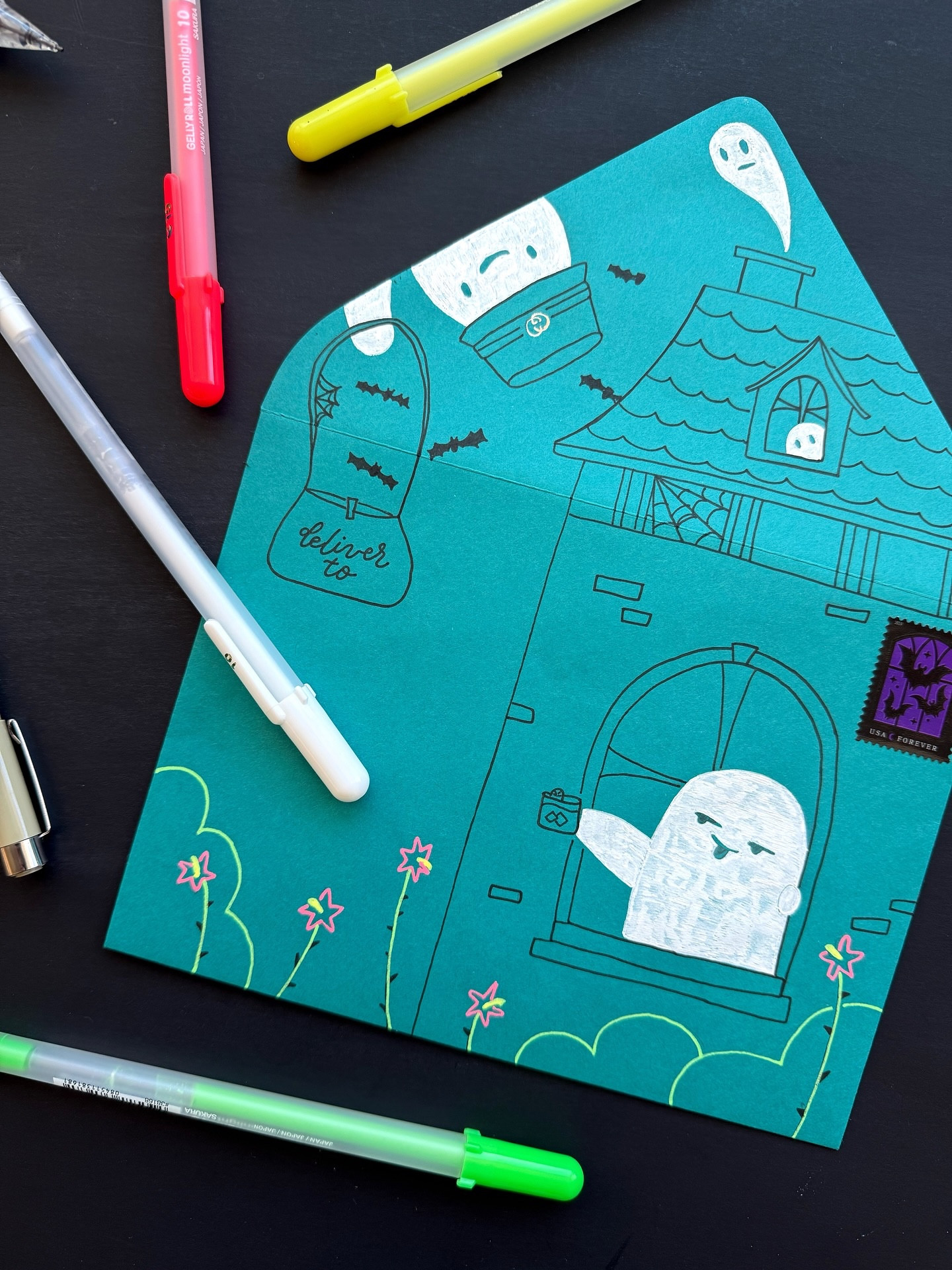 Day 16: Phantom Manor

Something wicked this way comes just down the street from my cottagecore ghosties. 👻 These phantoms are more into whiskey sour than tea, and if you stop by, watch out for all the thorny flowers out front. 😉

🖊️: @sakuraofamerica SumoGrip pencil and eraser, Gelly Roll pens and a Micron 08
✉️: @papersource in the color Peacock

Find all my supplies linked in my bio, and save on your next PaperSource.com purchase with code BRENNAMEDIA10.
.
.
.
#bewitchingenvelopes #bewitchingenvelopes2025
#papersource #bewitchingenvelopes #countdowntohalloween #halloweencountdown #halloween #halloweenlove @papersource #papersource #papersourcecreativecollective #ilikemyfriendscancelled #goodthingilikemyfriendscancelled #thelifeofashowgirl #cancelledtaylorswift #phantommanor #ghostart #ghosts #ghostartwork