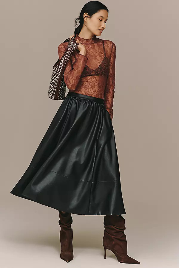The Jacie Faux Leather Midi Skirt by Maeve | Anthropologie (US)