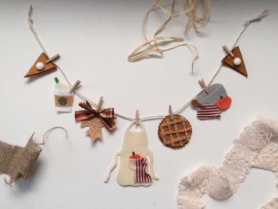 Fall Pumpkin Spice Miniature Clothesline Decoration Banner Garland Felt Bunting Autumn Harvest | Etsy (US)