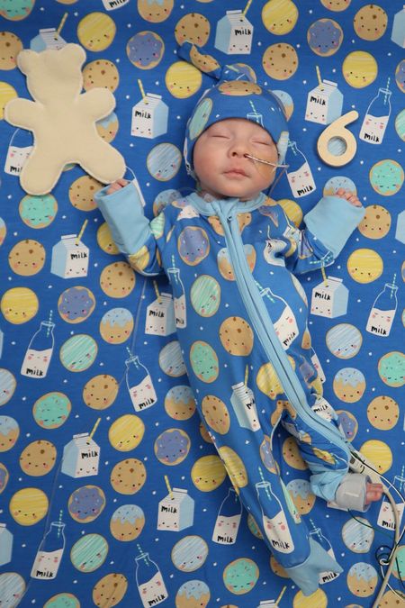 Preemie size dual zipper footie by little sleepies paired with their swaddle hat bundle. Blue milk and cookies print is *too sweet* for a baby boy 

#LTKfindsunder50 #LTKbump #LTKbaby