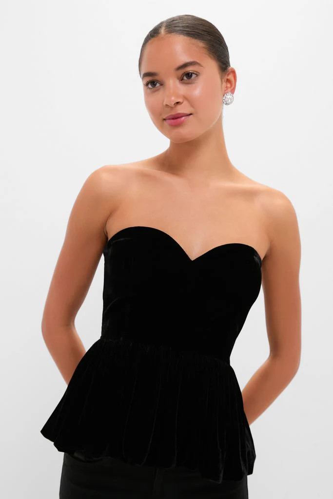 Black Velvet Peplum Strapless Tudor Blouse | Tuckernuck (US)