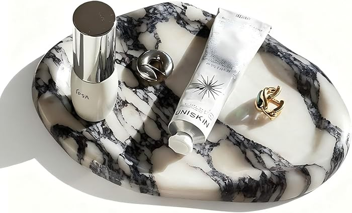 Real Luxurious Natural Marble Vanity Tray Genuine Marble Stone Storage Tray for Home Decor Bathro... | Amazon (US)