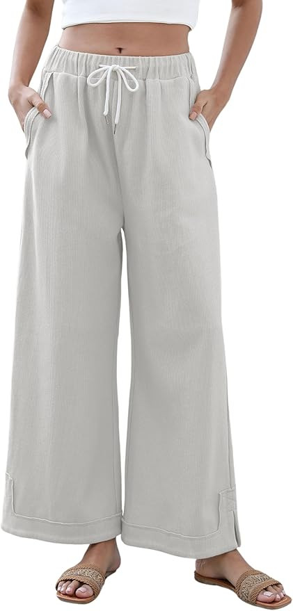 Athlisan Womens Baggy Wide Leg Palazzo Pants Casual Loose Drawstring Elastic Waisted Lounge Trous... | Amazon (US)