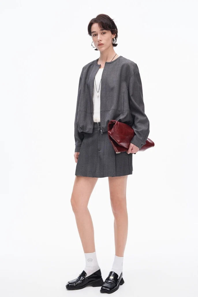 Gray Jacket + Skirt Suit | SELFWHO