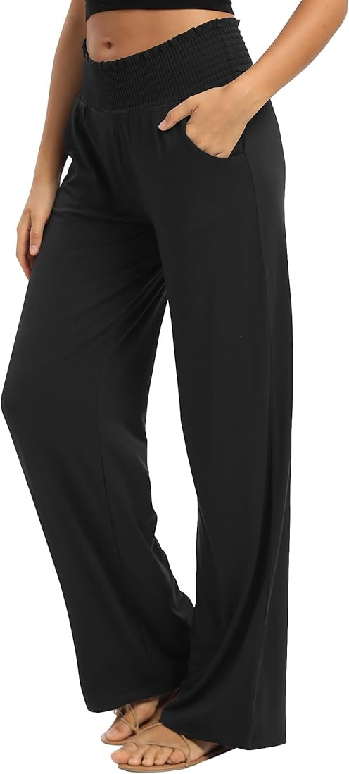 Urban CoCo Women's Solid Wide Leg Palazzo Lounge Pants Casual Straight Leg High Waist Stretch Pan... | Amazon (US)