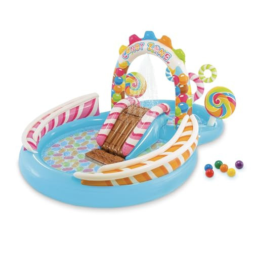 INTEX Candy Zone Inflatable Kiddie Pool: Inflatable Kids Pool with Water Sprayer and Slide – Splash Pad – 116" x 75" x 51" – Ages 3+ | Amazon (US)