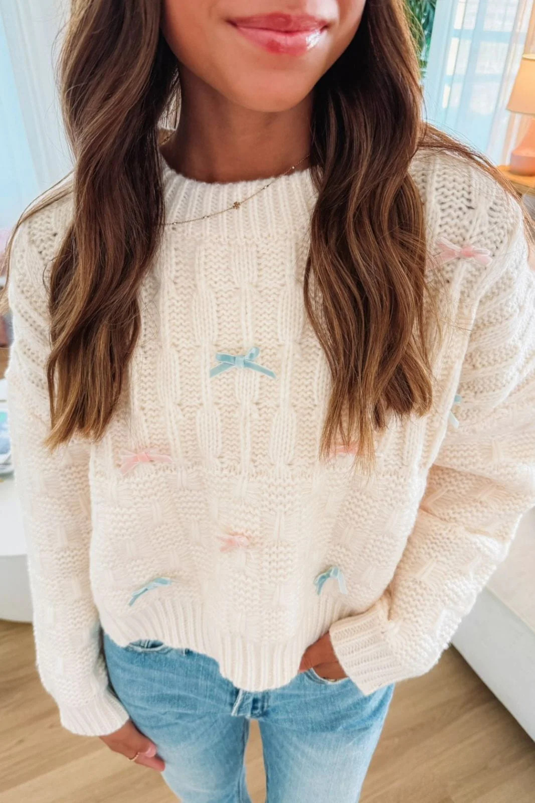 Love Affair Bow Sweater - Cream | Hazel and Olive