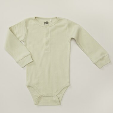 ORGANIC RIBBED LONG SLEEVE ONESIE, GREEN TINT 0-3 MONTHS | Indigo (CA)