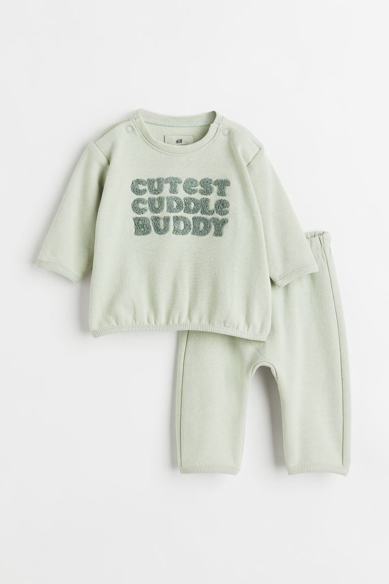 2-piece Cotton Set - Green/Cutest Cuddle Buddy - Kids | H&M US | H&M (US)