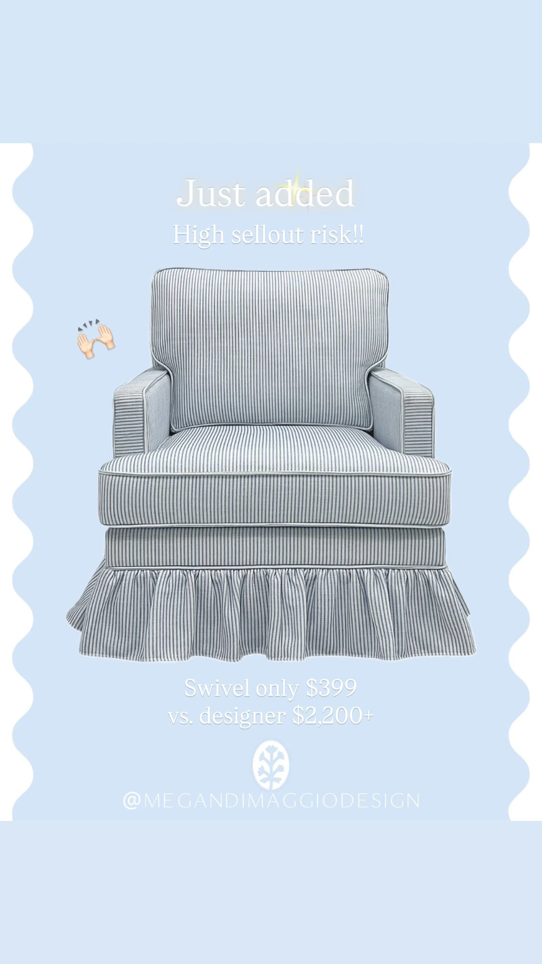 OMG!!!! This is probably my favorite designer look for less that’s ever come online!!! How is this pinstriped ruffled hem SWIVEL chair under $400?!! 🤯🙌🏻🏃🏼‍♀️💨 A pair would be so perfect in a coastal or grandmillenial style home!! Society Social sells an almost exact same swivel, Quinn ruffle swivel, for $2,200 and over!!

#LTKHome #LTKSaleAlert