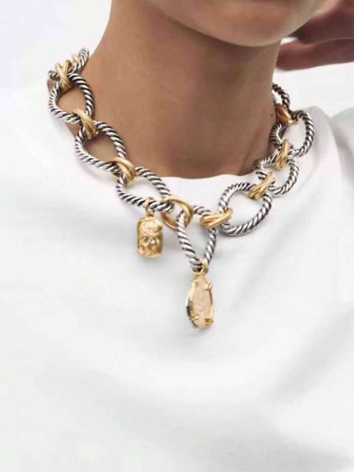 1pc Women's Alloy Emblem Design Fashion Necklace, Geometric O-Ring Clasp, Versatile & Casual | SHEIN