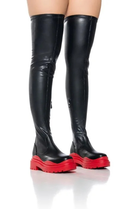 AZALEA WANG CENTERPIECE 4 WAY STRETCH BOOT IN RED | AKIRA