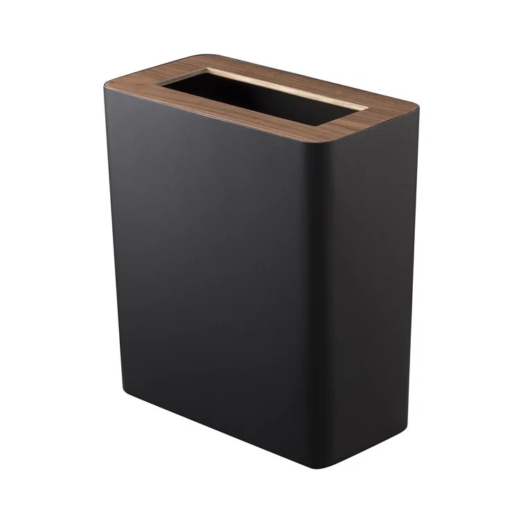 Rin Yamazaki Home Slim Rectangular Trash Can For Kitchen Bathroom Bedroom, Steel + Wood, 2.5 gall... | Wayfair North America