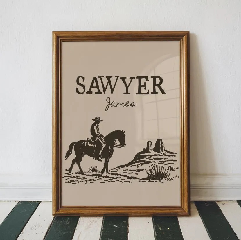 Customizable Vintage Cowboy Nursery Print, Western Wall Art (Digital Download) | Etsy (Global)
