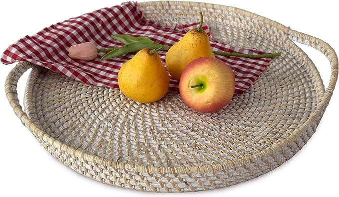 Large 18" Round Wicker Serving Trays and Platters with Handles | Handcrafted Breakfast, Food, Dis... | Amazon (US)