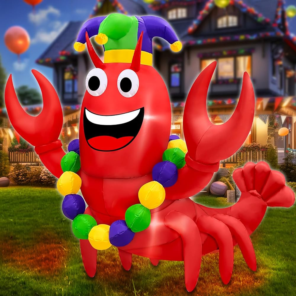 TURNMEON 6 Foot Mardi Gras Inflatable Outdoor Decorations Cute Blow Up Lobster with Carnival Crow... | Amazon (US)